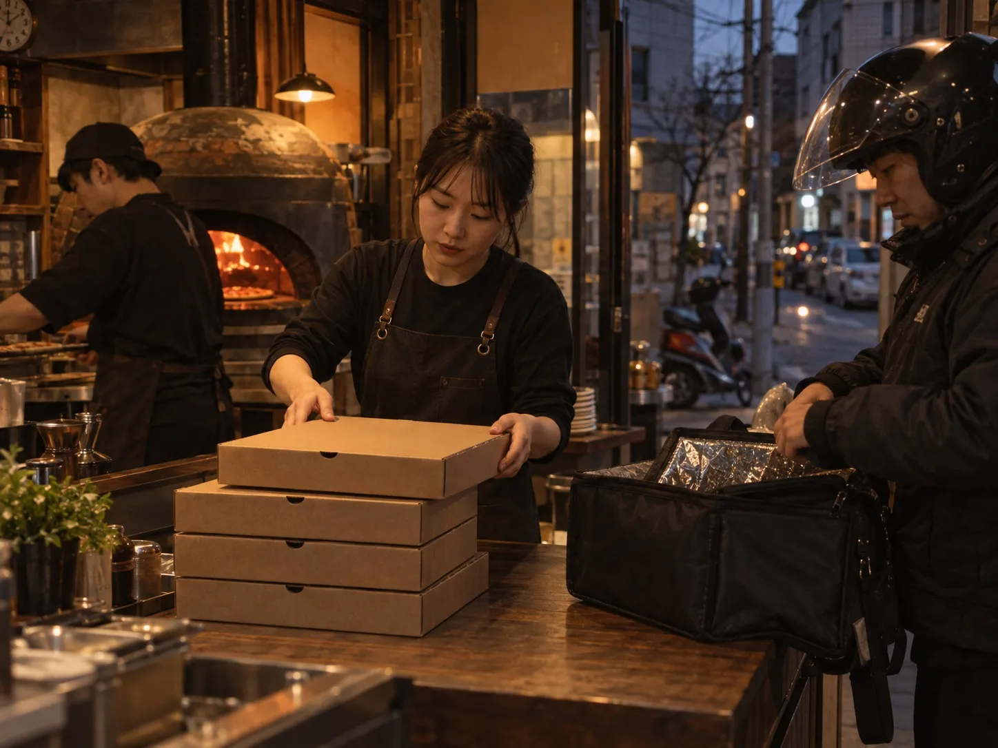 ○○점 저녁 배달 피크 — 포장대 (4:3)
