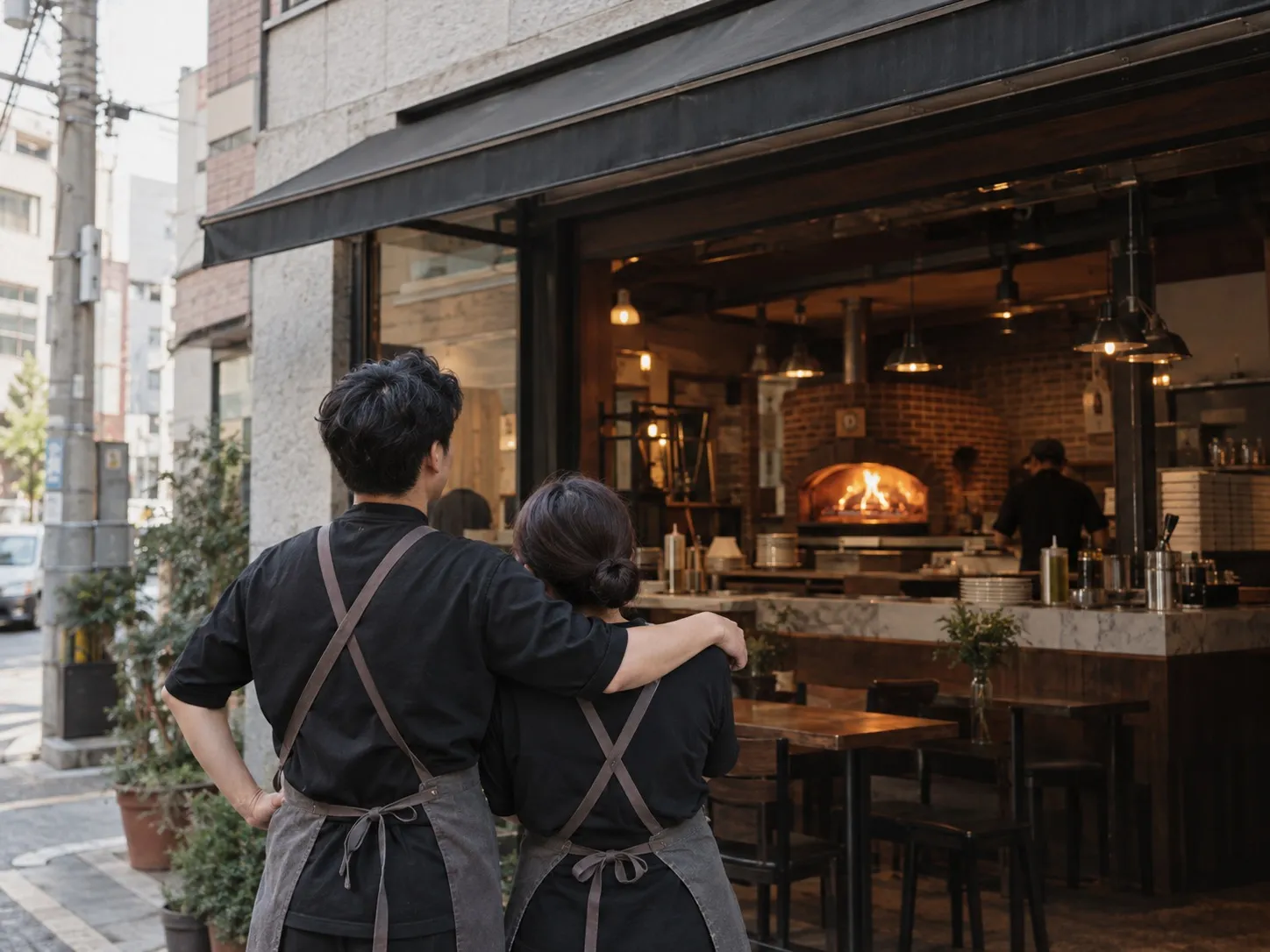 ○○점 점주 부부 — 매장 앞 (4:3)
